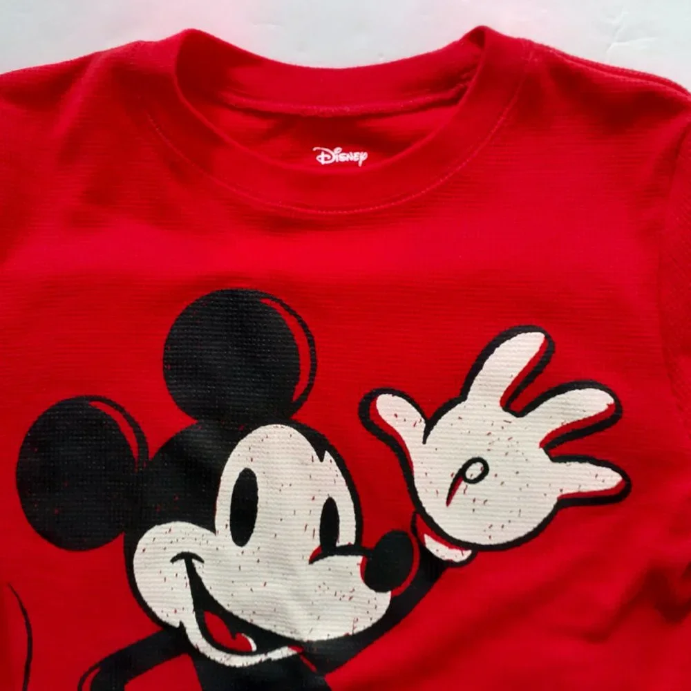 Jumping Beans Boys T-Shirt Mickey Mouse Red Long Sleeve Waffle Thermal Size 8